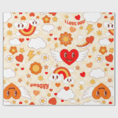 60er Groovy Pop Art Valentine Regenbogenwolkengel Geschenkpapier (Flach)