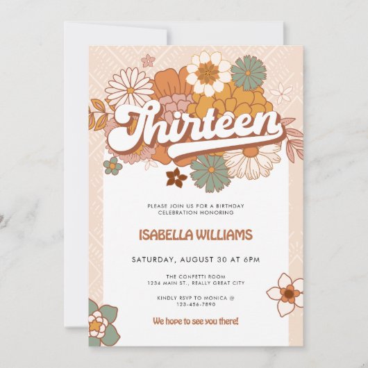 60er Groovy Retro 13. Geburtstag Einladung (Vorderseite)