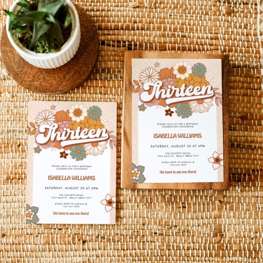 60er Groovy Retro 13. Geburtstag Einladung