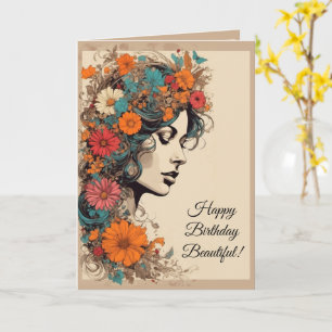 60er Hippie Flower Power Mädchen Geburtstagskarte Karte