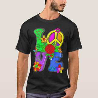 60er Jahre 70er Blume Power Hippy Groovy Liebe Pea T-Shirt