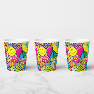60er Jahre Colorful Flower Power Geburtstagsfeier Pappbecher