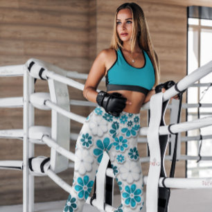 60er Jahre Groovy Blue Floral Gemustert   LEGGINGS