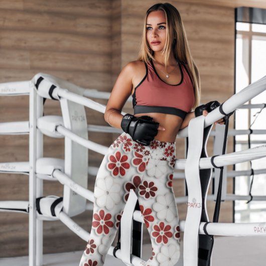 60er Jahre Groovy Red Floral Gemustert | LEGGINGS