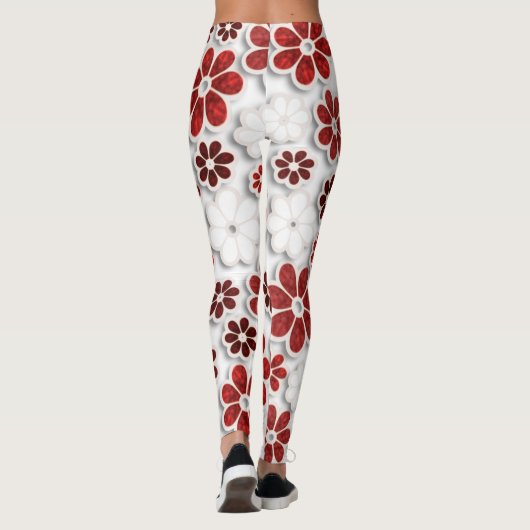 60er Jahre Groovy Red Floral Gemustert | LEGGINGS (Rückseite)