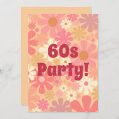 60er Party Retro Blumenrosa Einladung (Vorne/Hinten)