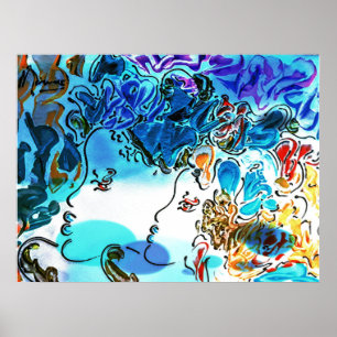 60er Peter Max im Stil farbenfrohe Aquarellbilder Poster