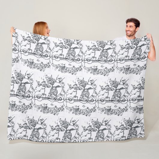 60er Peter Max - Schwarz-Weiß-Abbildung Profil Fleecedecke (Beispiel)