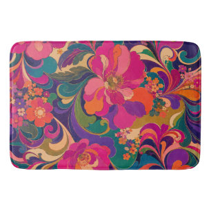 60er psychedelische Blumen Luxus-Juwel-Ton Badematte