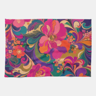 60er Psychedelische Blumen Luxus Juwel Ton Geschirrtuch