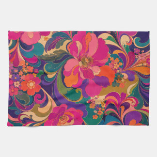 60er Psychedelische Blumen Luxus Juwel Ton Geschirrtuch