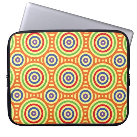 60er Retro Circular Geometric Pattern. Rot, Grün Laptopschutzhülle (Vorderseite)