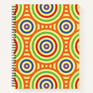 60er Retro Circular Geometric Pattern. Rot, Grün Notizblock
