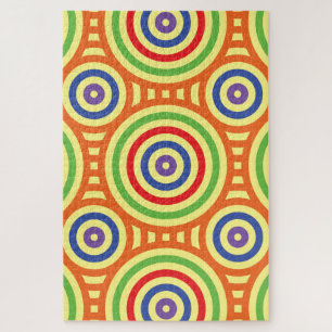 60er Retro Circular Geometric Pattern. Rot, Grün Puzzle