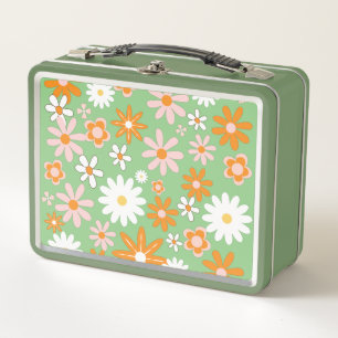 60er Retro Kitchen Blume Avocado Metal Lunch Box
