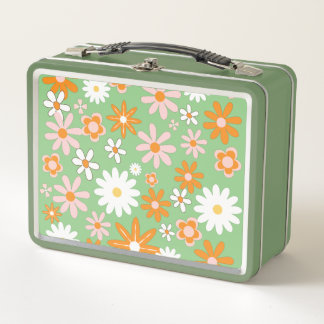 60er Retro Kitchen Blume Avocado Metal Lunch Box