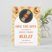 60er Retro Orange Music Vinyl Groovy Wedding Save The Date (Stehend Vorderseite)