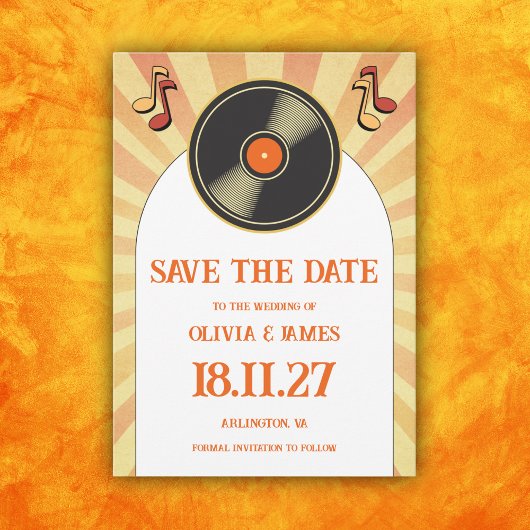 60er Retro Orange Music Vinyl Groovy Wedding Save The Date