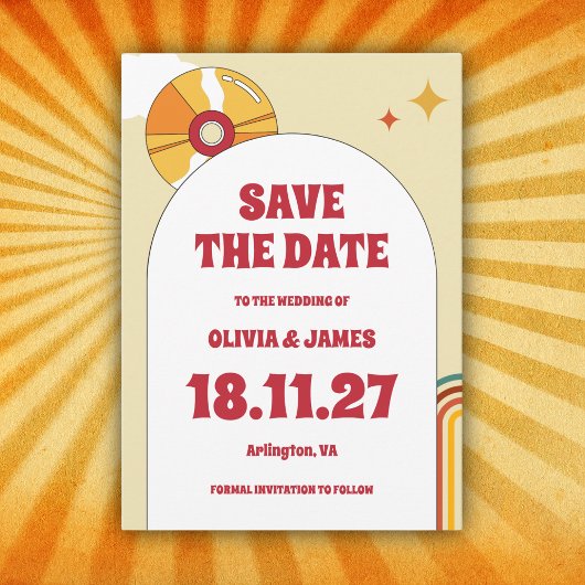 60er Retro Soft Orange Music Vinyl Groovy Wedding Save The Date