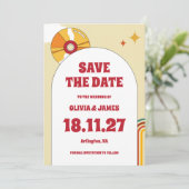 60er Retro Soft Orange Music Vinyl Groovy Wedding Save The Date (Stehend Vorderseite)