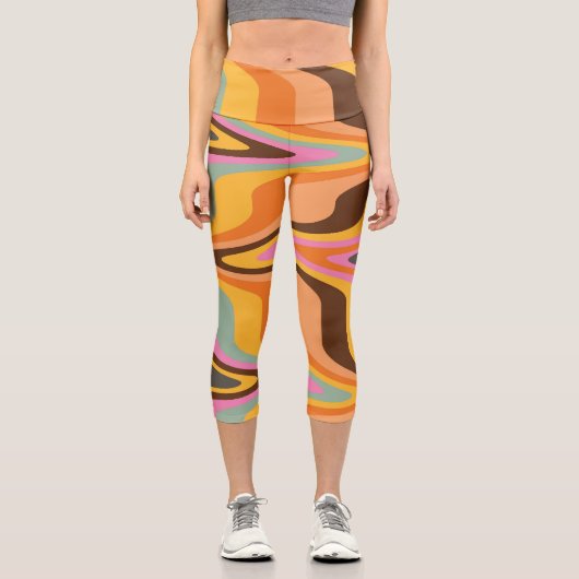 60er Retro Tye Die 70er Hippy Capri Leggings (Vorderseite)