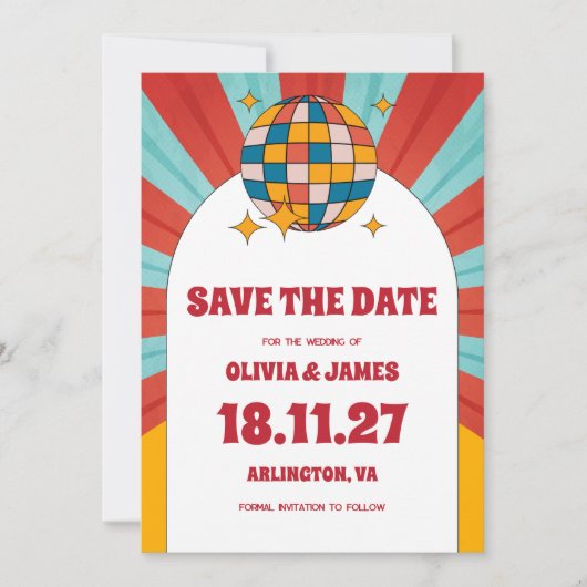 60er Retro Vinyl Music Wedding speichern das Datum Einladung (Vorderseite)