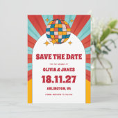 60er Retro Vinyl Music Wedding speichern das Datum Einladung (Stehend Vorderseite)