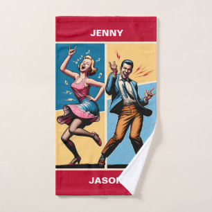 60er Rock N' Roll Customizable Gift for Parents Badhandtuch Set