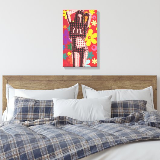 60er Thema Blume Kind Retro Pop Kunst Leinwanddruck (Insitu (Schlafzimmer))