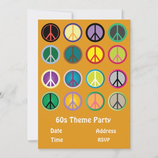 60er Theme Peace Signer Hippy-Party Einladung (Vorderseite)