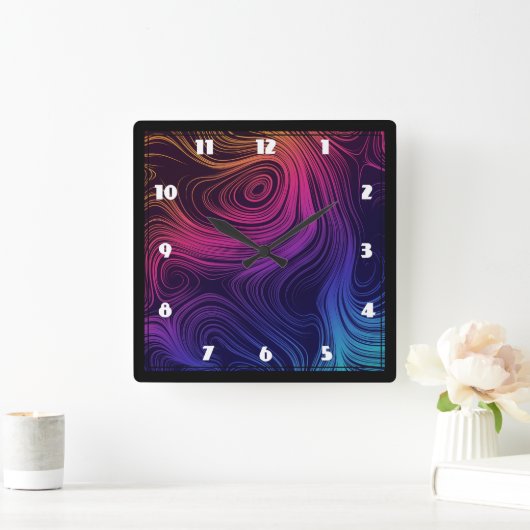 60er Vibe Circles & Wirbel Cooles Muster Quadratische Wanduhr (Zuhause)