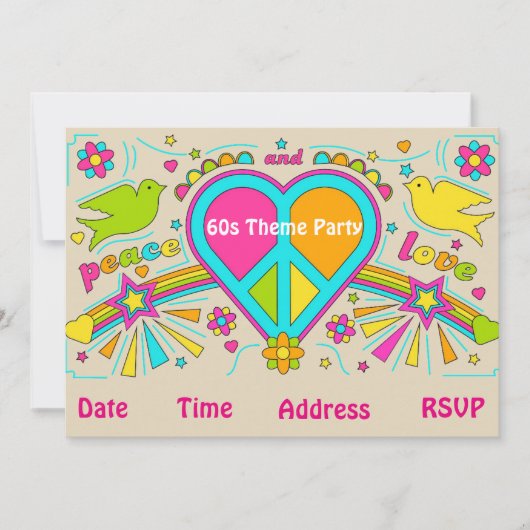60erthema-Blumen-Power Hippy-Party Einladung (Vorderseite)