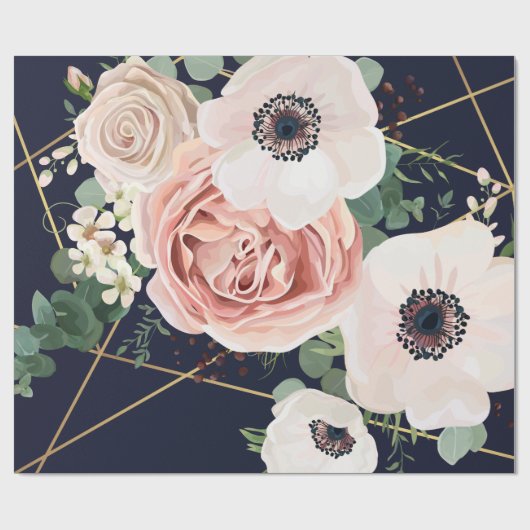 60lb Wrapping Paper Roll Geometric Garden Navy Blu Geschenkpapier (Flach)