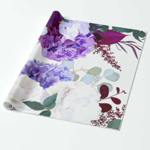 60lb Wrapping Paper Roll Lavender Hibisken auf Wei Geschenkpapier