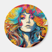 60s 70s Hippy Woman Psychedelic Hippie Magnet (Vorne)
