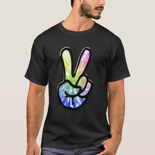 60s 70s Tie Dye Peace Hand Sign Hippie 1 T-Shirt (Vorderseite)