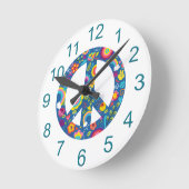 60s Boho Peace Sign Round Clock Runde Wanduhr (Winkel)