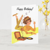 60's Music Girl Happy Geburtstag Karte (Gelbe Blume)