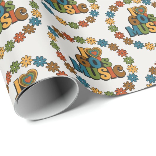 60s Music in Retro Color on Light Gray Geschenkpapier (Rolleneckpunkt)
