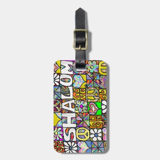 60s Psychedelic Shalom LOVE Gepäckanhänger (Vorderseite vertikal)