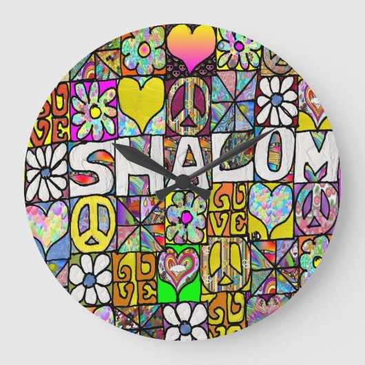 60s Psychedelic Shalom LOVE Große Wanduhr (Vorderseite)