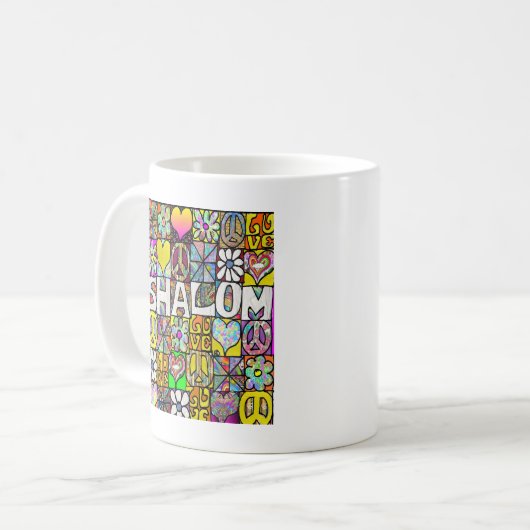 60s Psychedelic Shalom LOVE Kaffeetasse (Vorderseite Links)