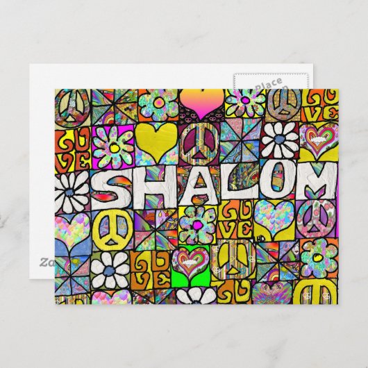 60s Psychedelic Shalom LOVE Postkarte (Vorne/Hinten)