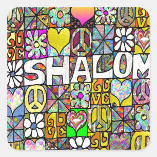 60s Psychedelic Shalom LOVE Quadratischer Aufkleber