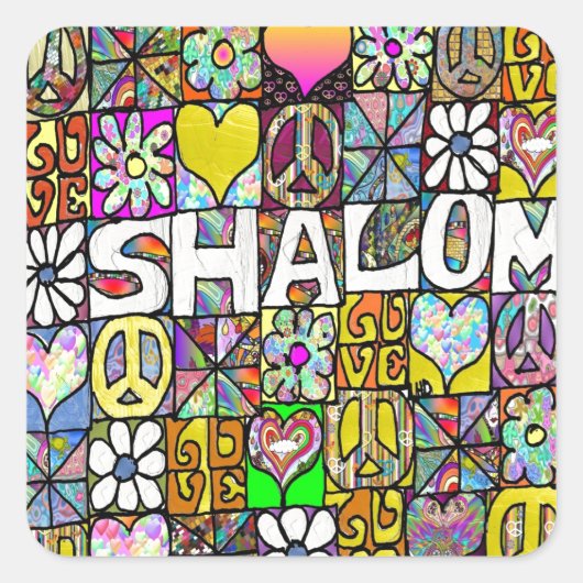 60s Psychedelic Shalom LOVE Quadratischer Aufkleber (Vorderseite)