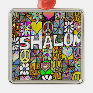 60s Psychedelic Shalom LOVE Silbernes Ornament