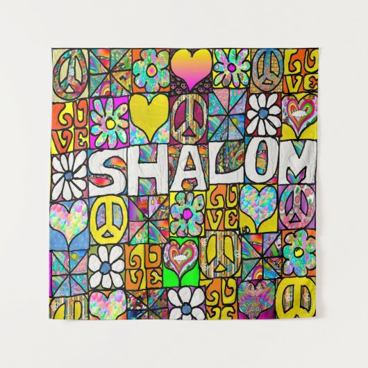 60s Psychedelic Shalom LOVE Wandteppich (Vorderseite)