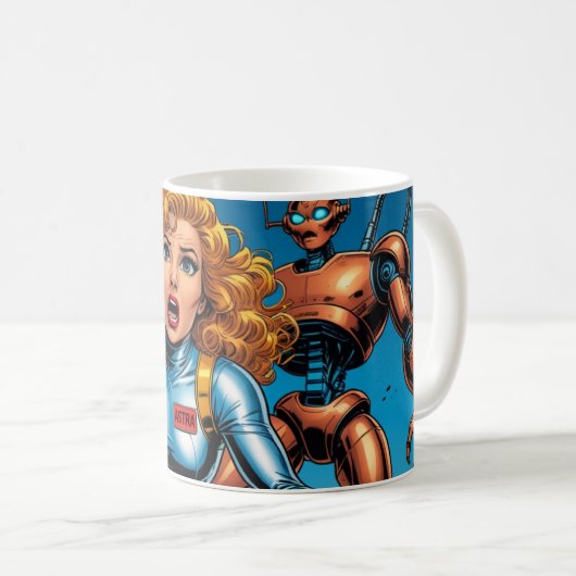 60s Scifi Woman running from Alien Robot Kaffeetasse (VorderseiteRechts)