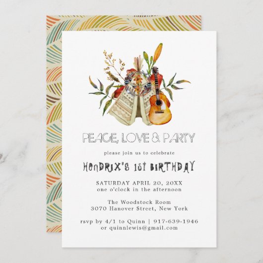 60s Themed Birthday Party Boho Einladung (Vorne/Hinten)