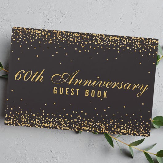 60th Anniversary Black Gold Confetti Elegant Gästebuch